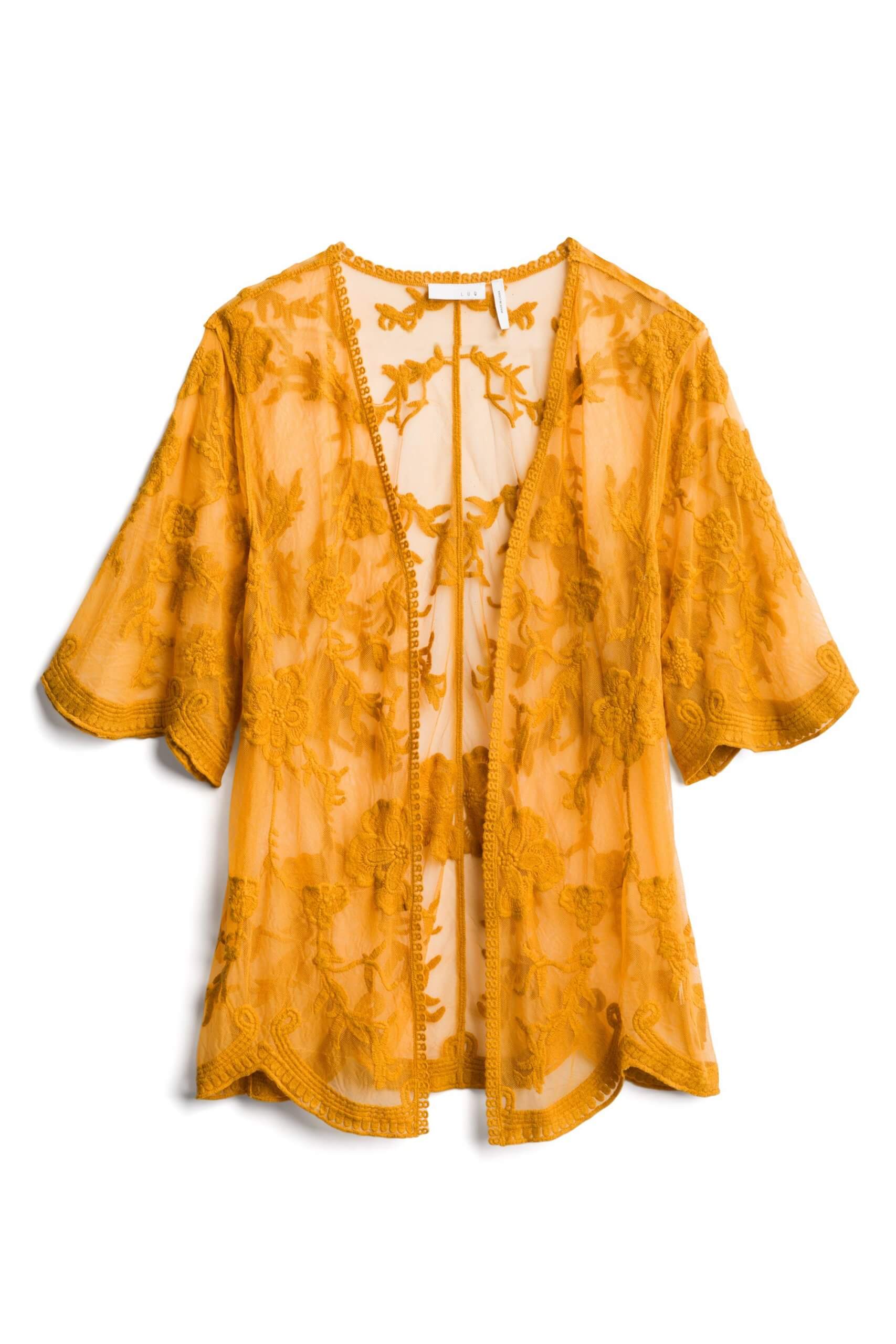 Stitch Fix women’s boho yellow lace open front woven.