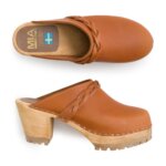 Stitch Fix women's 70s style brown heeled clogs.