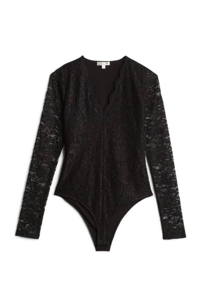 Stitch Fix women’s black lace long-sleeve bodysuit.
