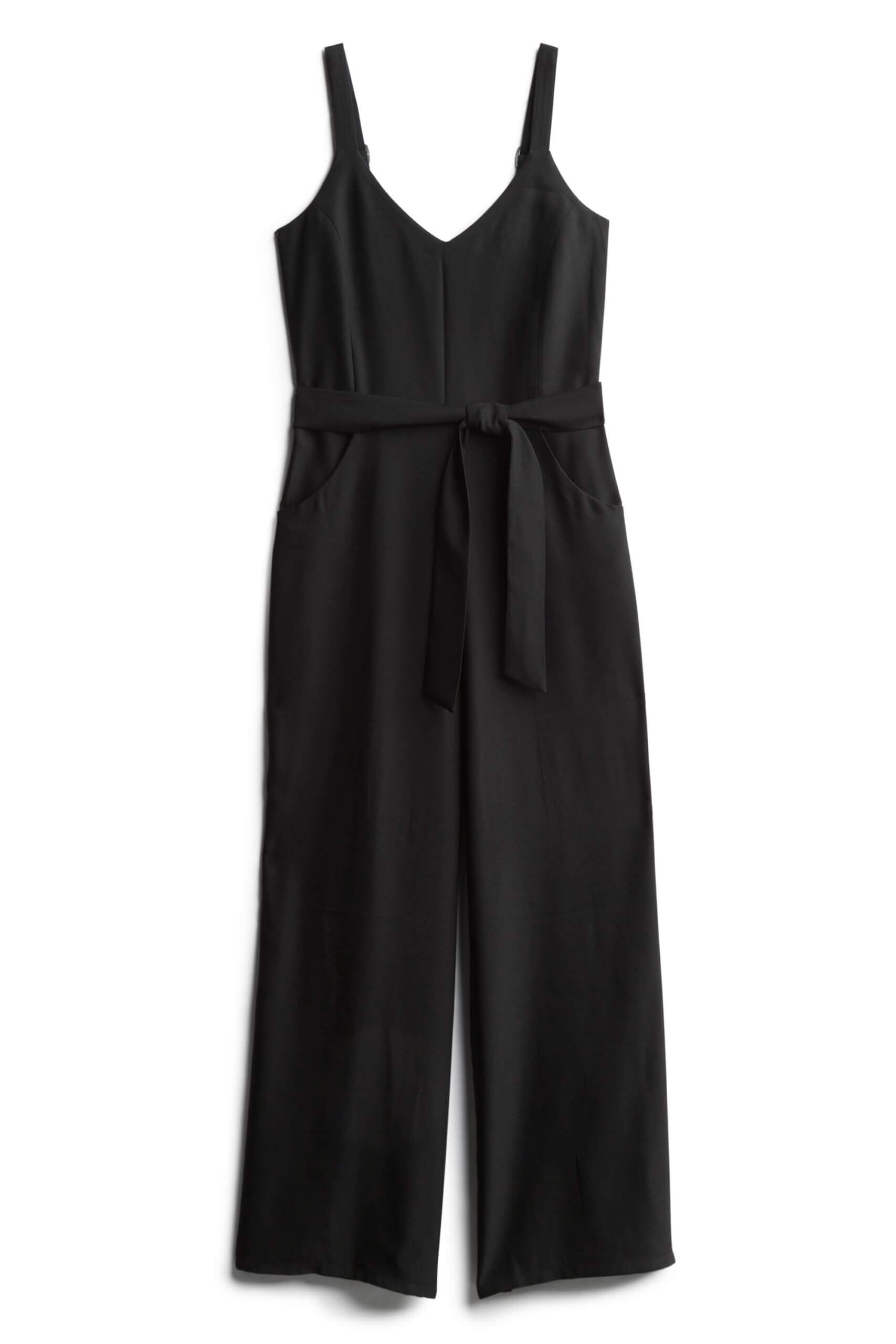 Stitch Fix Women’s date night at home featuring black jumpsuit with tie-waist detail.