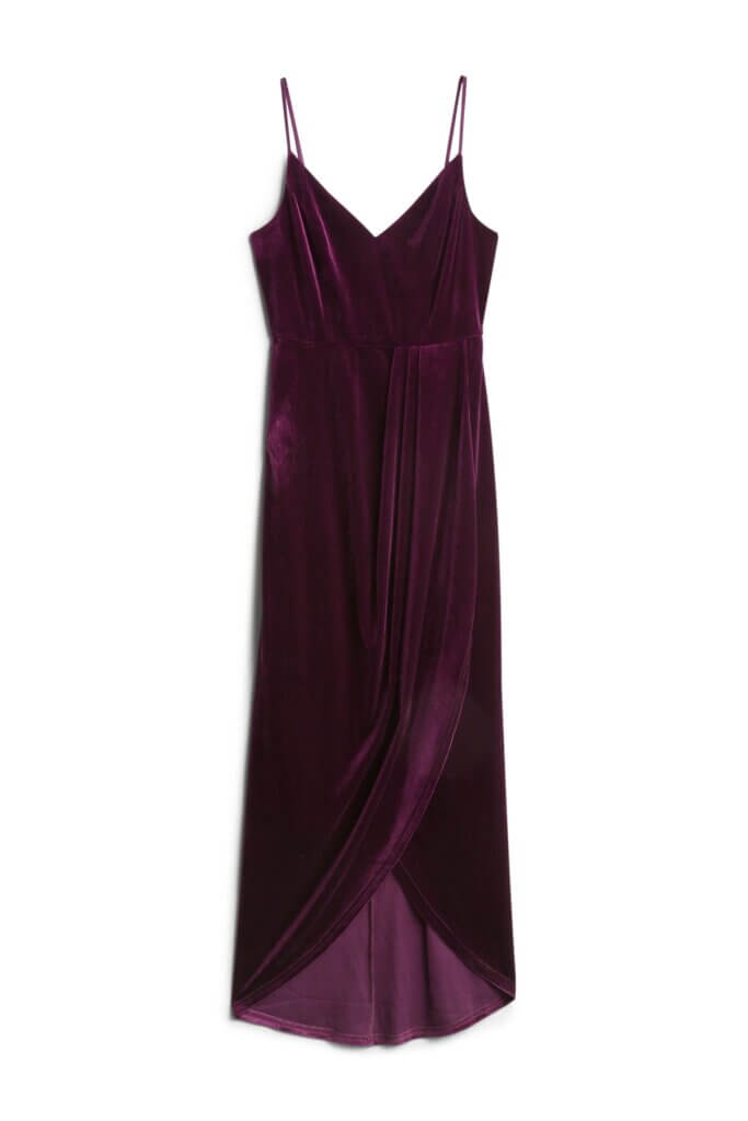 Stitch Fix women’s burgundy velvet sleeveless maxi dress.