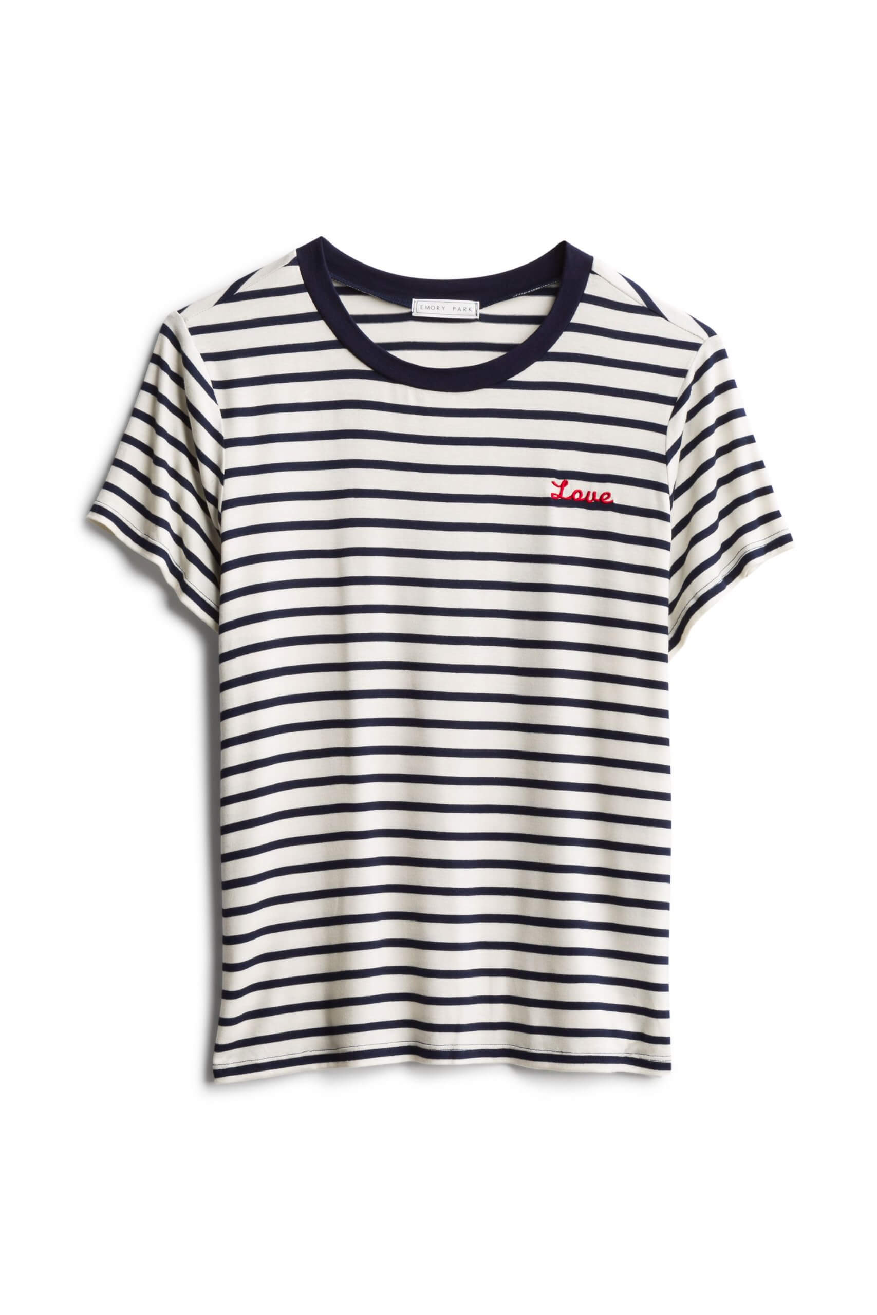 Stitch Fix Women’s navy stripe v-neck t-shirt with embroidery detail