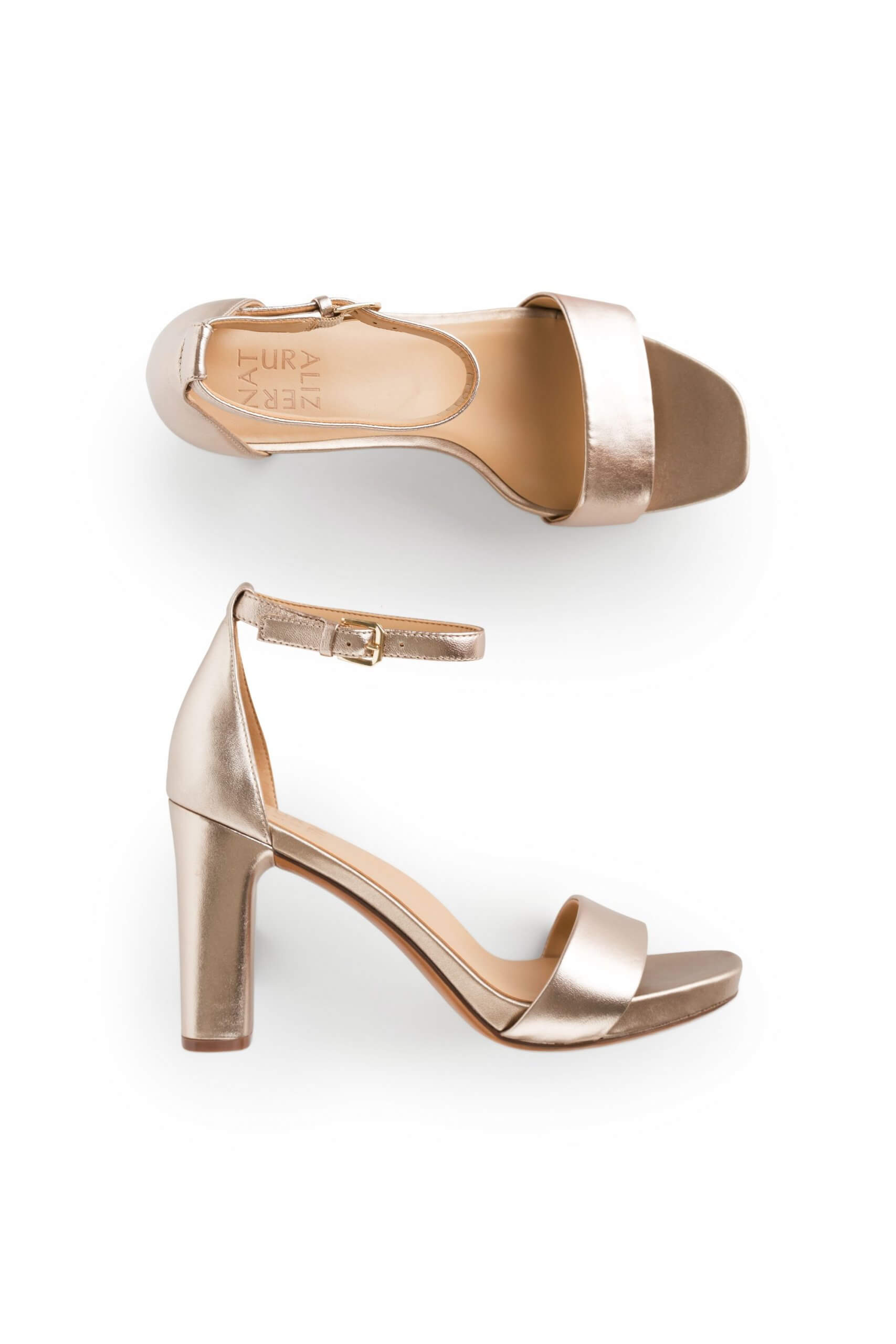 Stitch Fix women’s gold metallic heels with ankle strap.