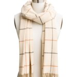 Stitch Fix women's camel scarf with fringe ends.