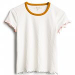Stitch Fix women’s white tee with mustard ringer neckline.