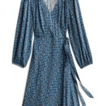 Stitch Fix Summer Cocktail Attire navy floral wrap dress with balloon sleeves.