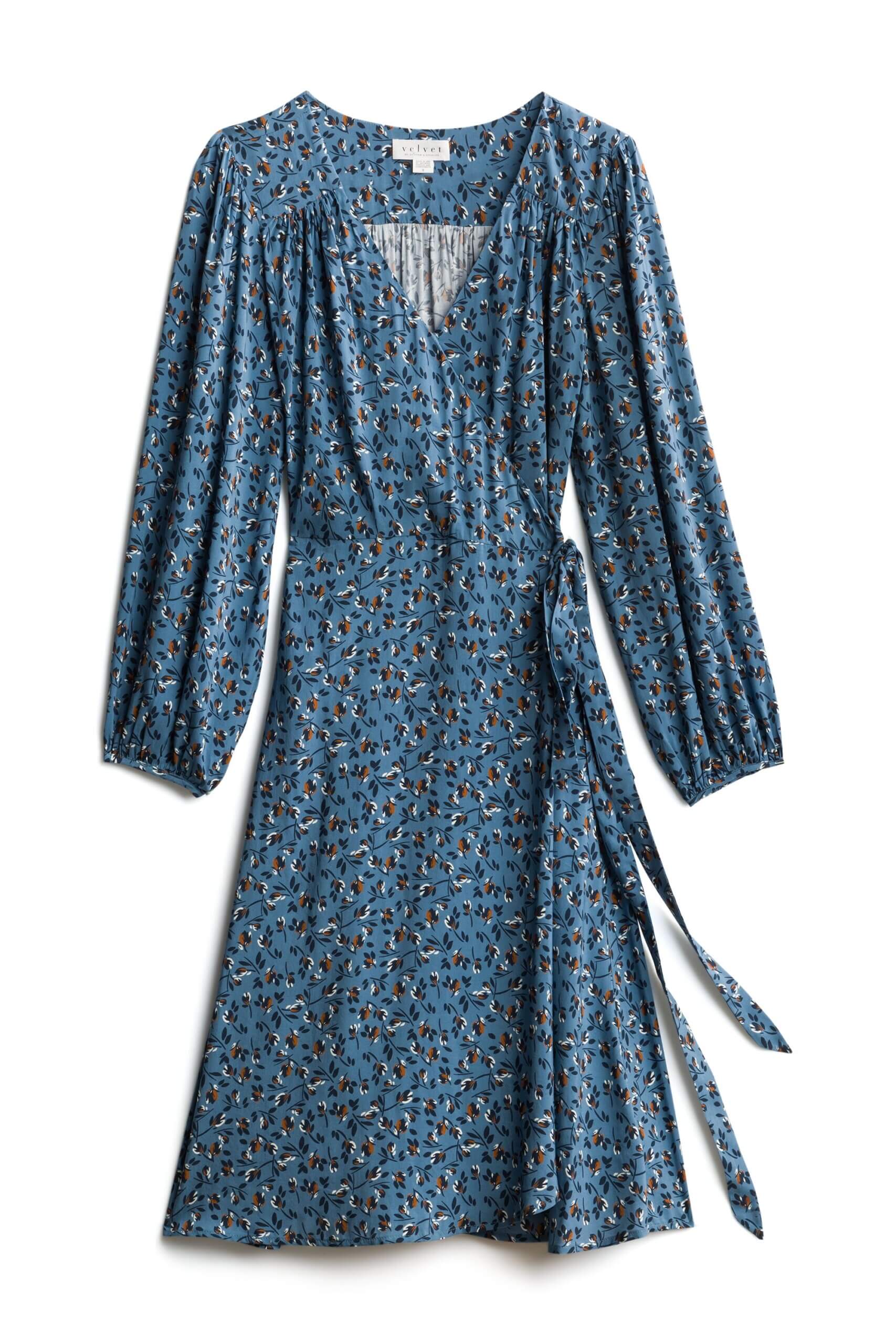 Stitch Fix Summer Cocktail Attire navy floral wrap dress with balloon sleeves.