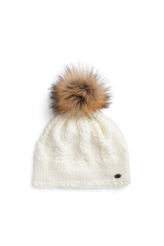 Stitch Fix women’s white knit hat with faux-fur pom detail.