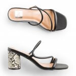 Stitch Fix women’s black sandals with snakeskin print block heels.