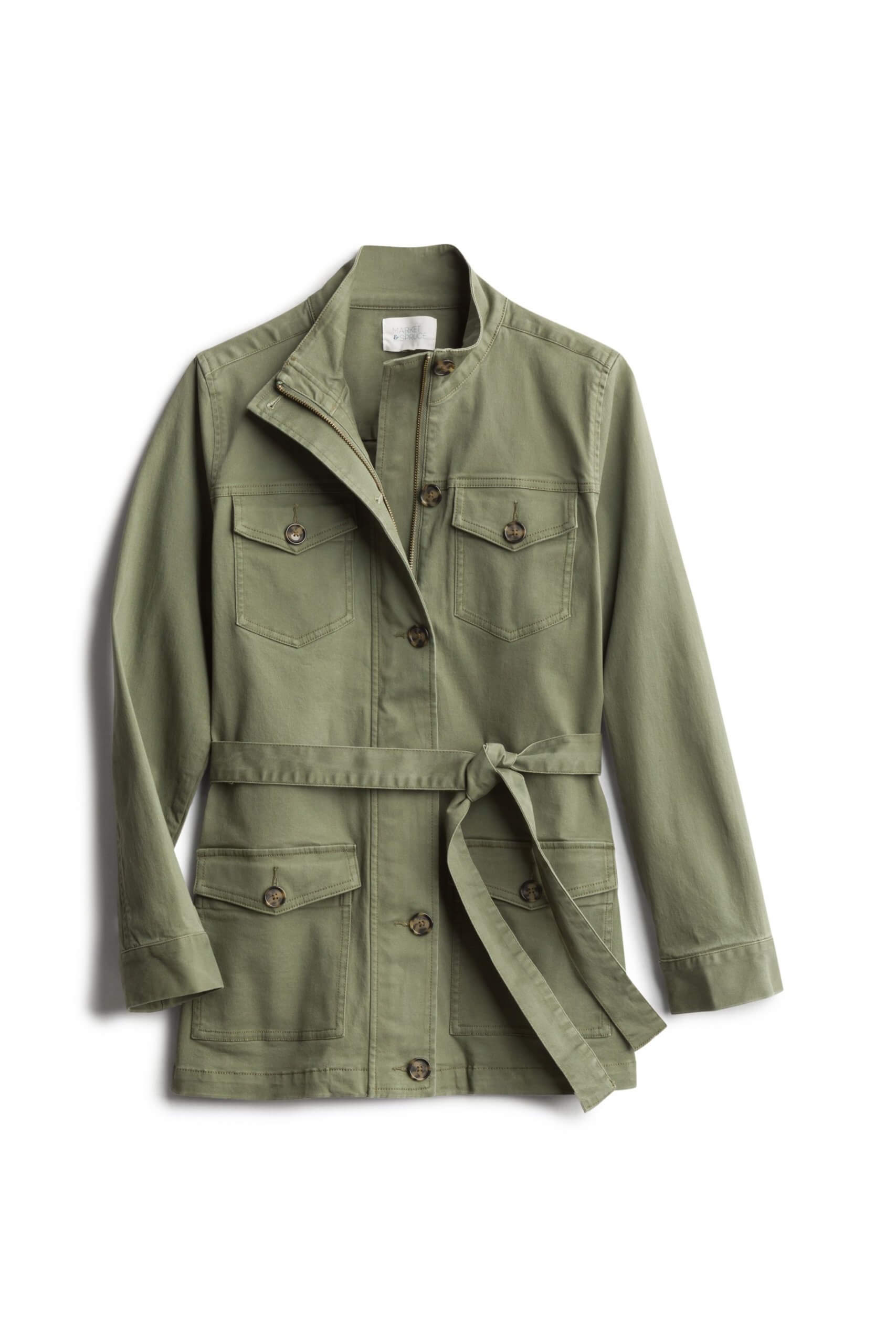 Stitch Fix Women’s olive green tie-waist cargo jacket.