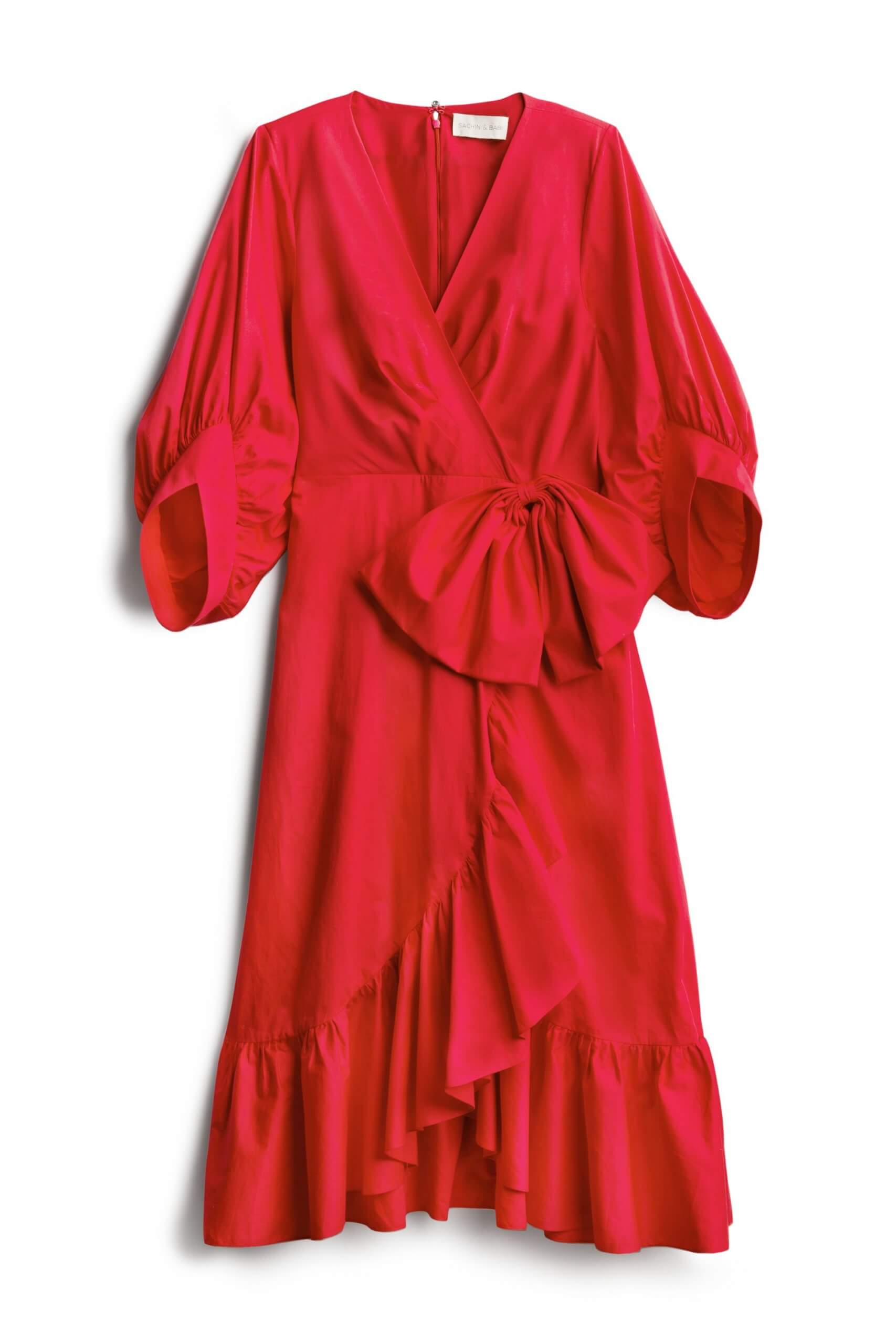Stitch Fix women’s three-quarter sleeve ruffle hem wrap dress.