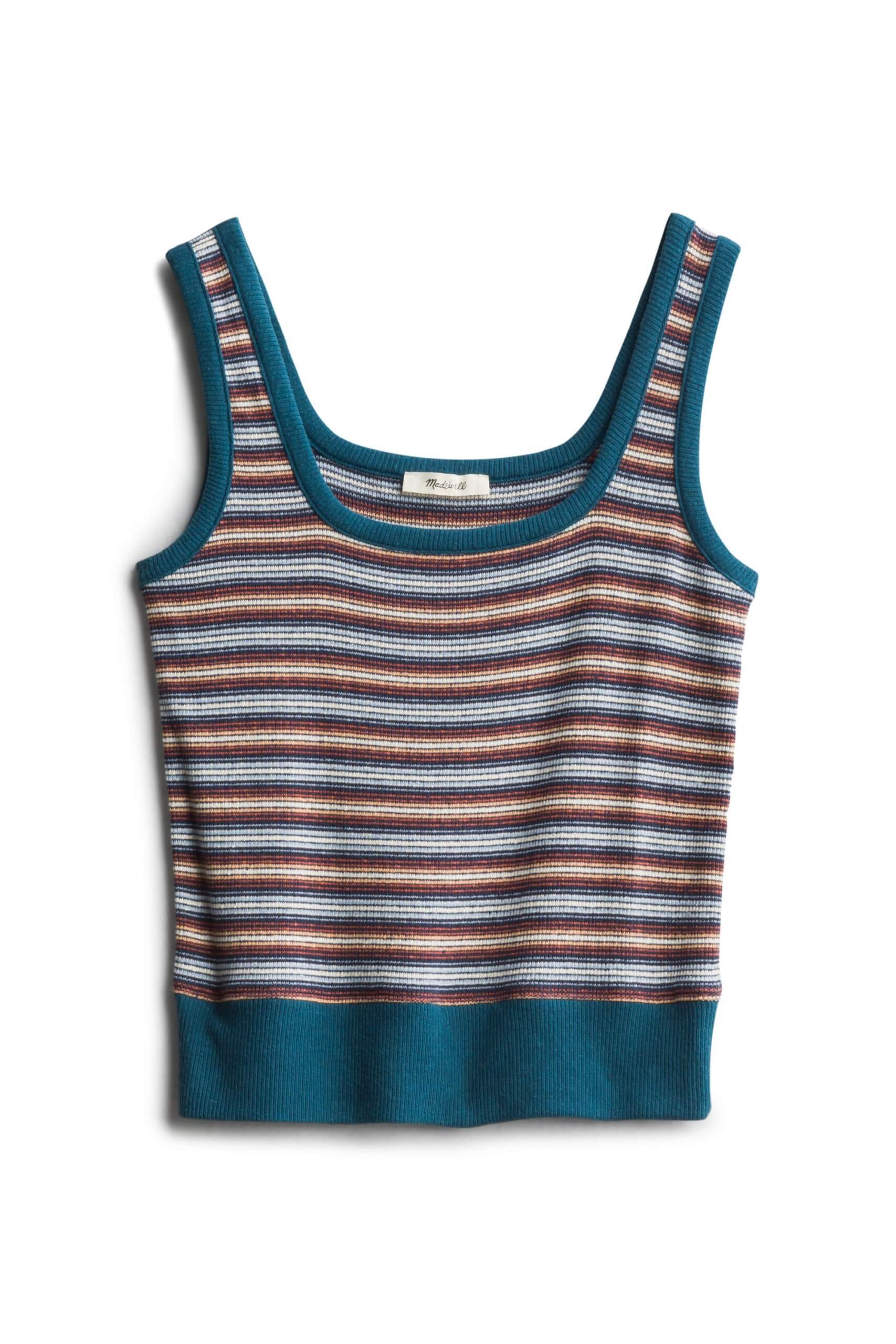 Stitch Fix women’s brown, blue and black striped tank top.