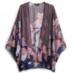 Stitch Fix women’s boho navy blue and pink floral print open front woven.