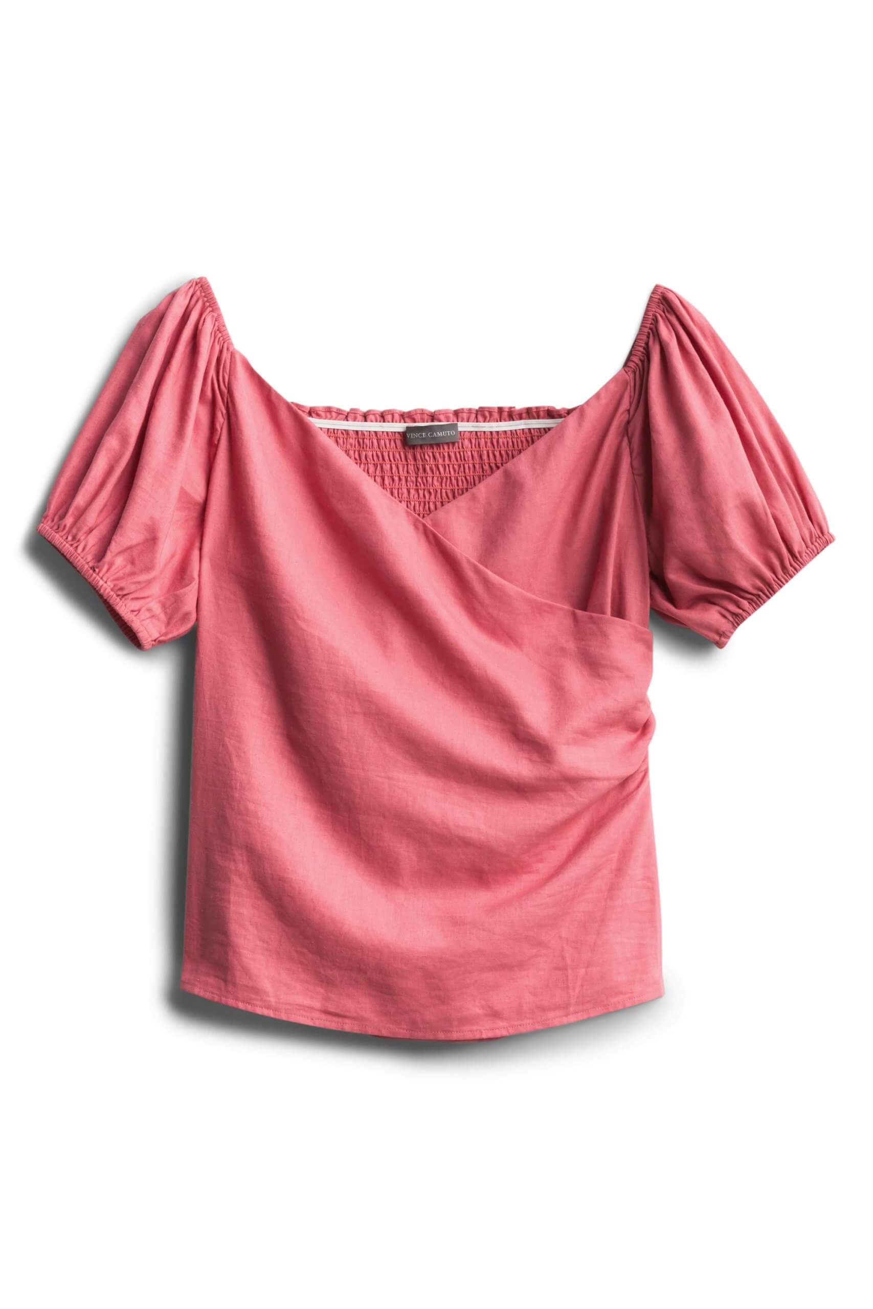 Stitch Fix Women’s short sleeve pink wrap top.