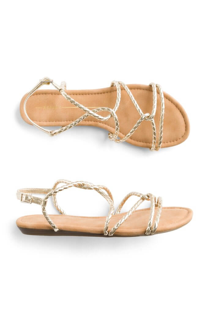Stitch Fix women’s gold cord strappy sandals.