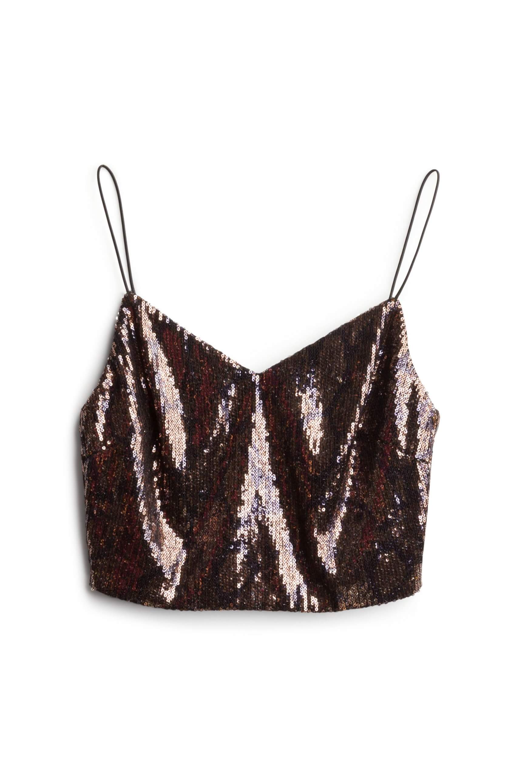 Stitch Fix women’s bronze sequin cropped tank top.