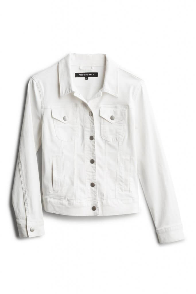 Stitch Fix women’s white denim button-front jacket.