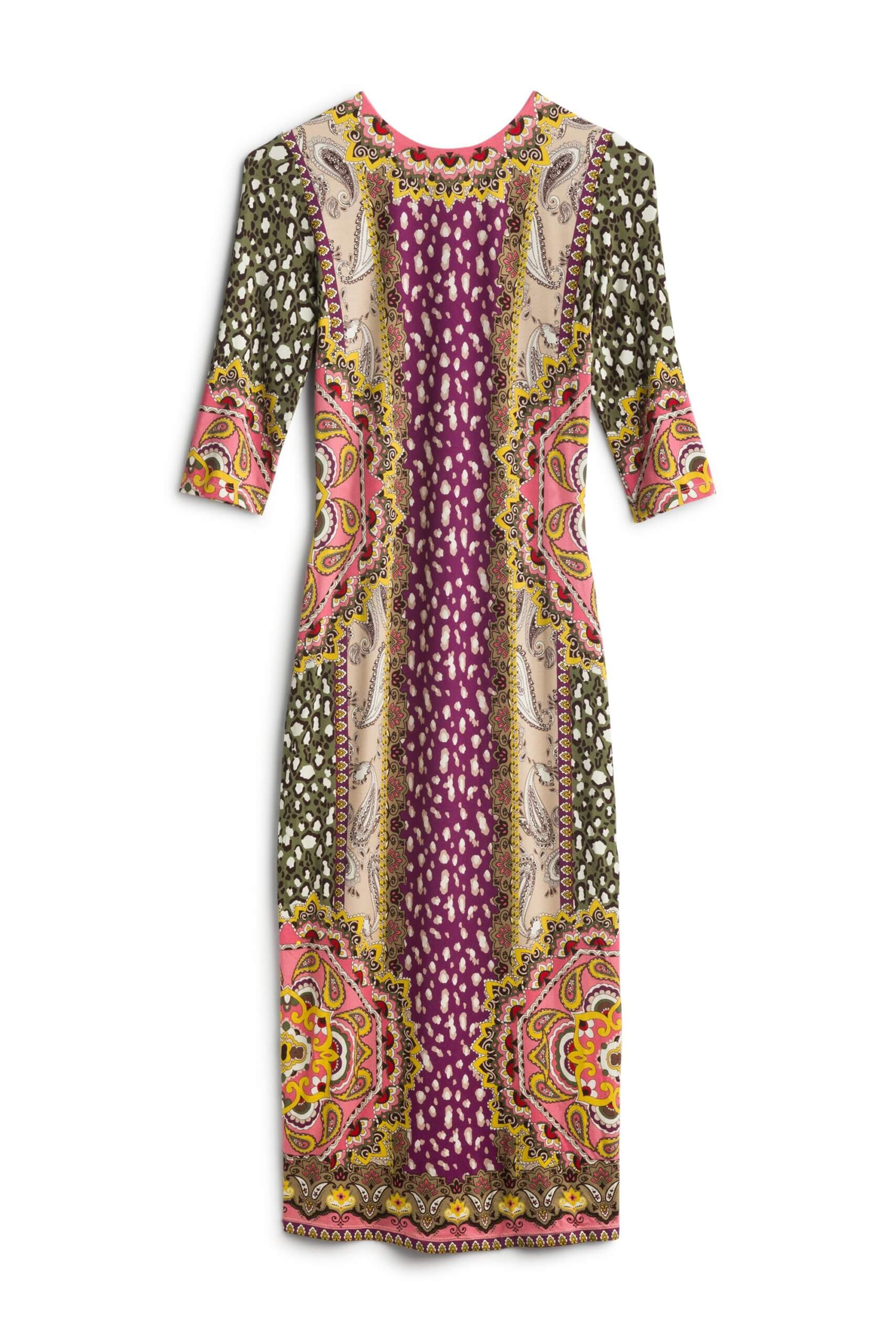 Stitch Fix women’s fitted patterned dress with elbow sleeves.
