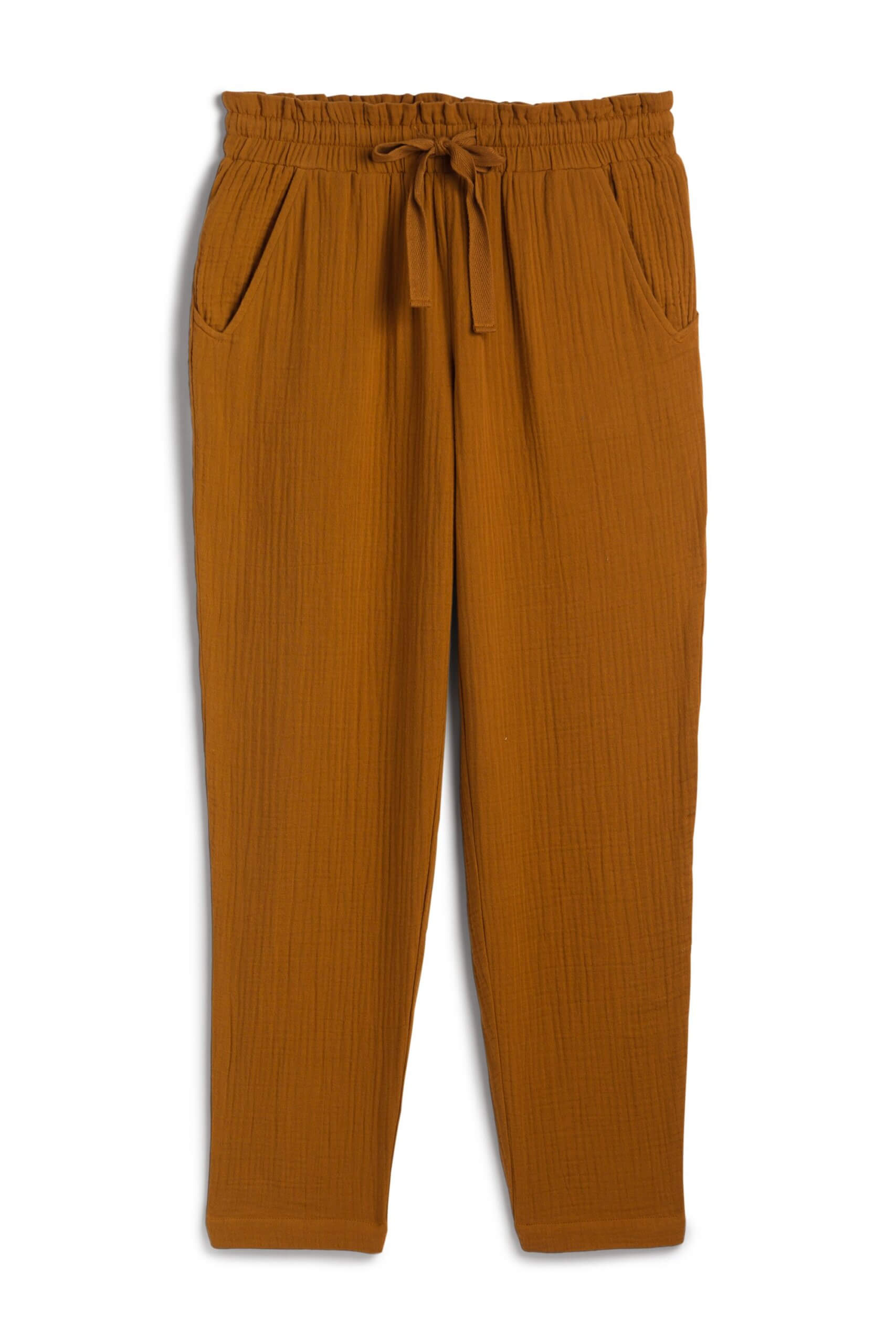 Stitch Fix women’s burnt orange paper-bag tie-waist woven pants.