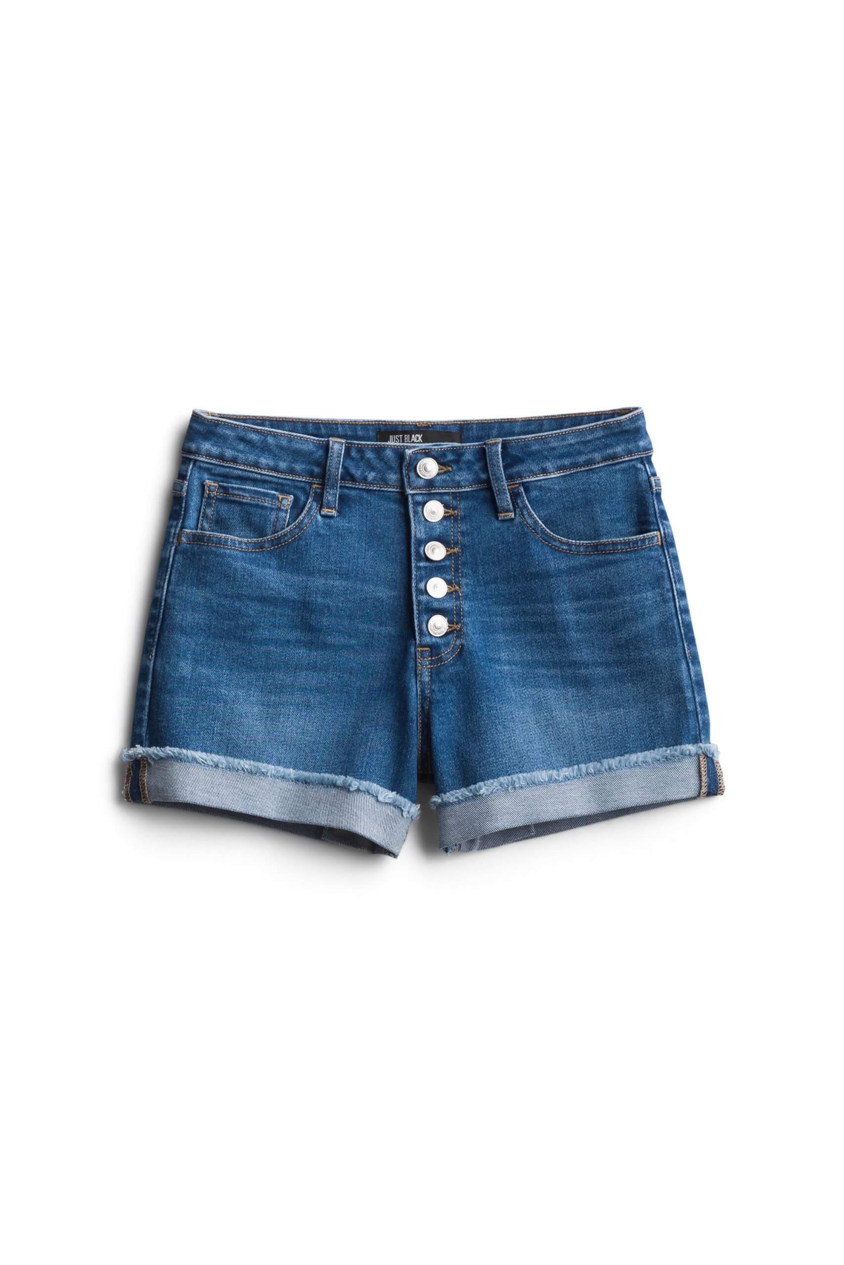 Stitch Fix women's blue denim shorts with a button fly and cuffed hem.