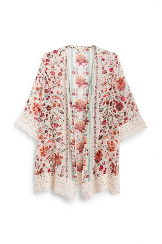 Stitch Fix women’s boho multi-colored floral print open front woven.