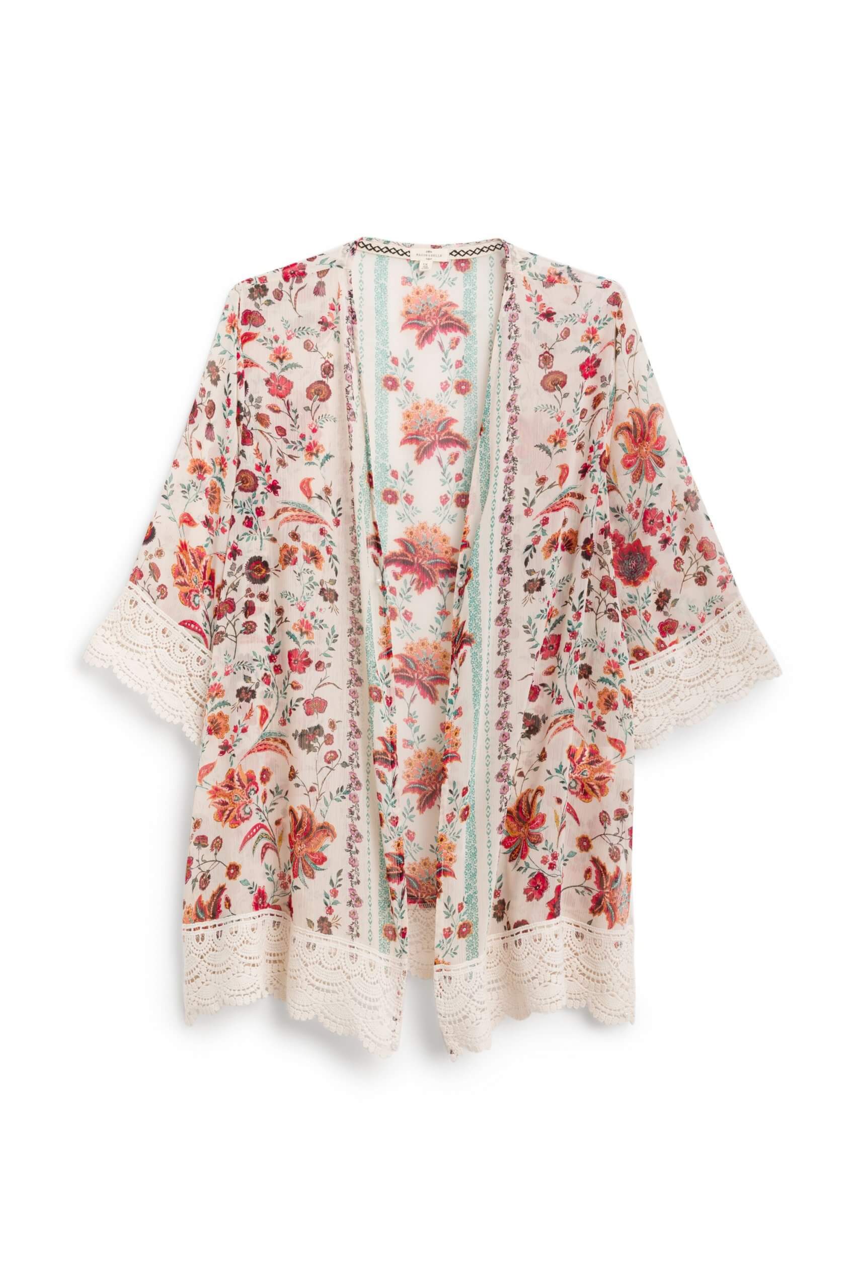Stitch Fix women’s boho multi-colored floral print open front woven.