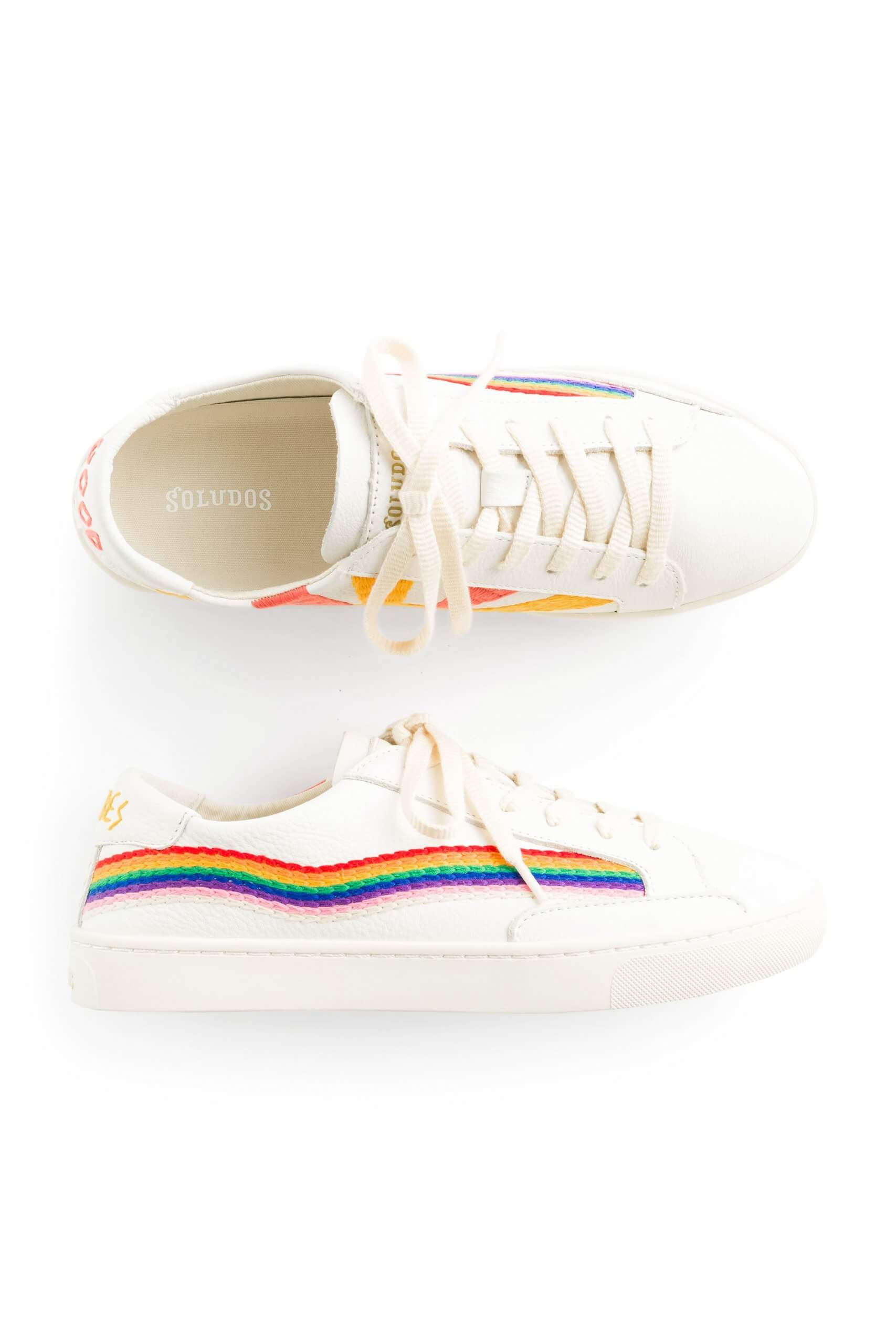 Stitch Fix women’s sneakers with rainbow stripe detail.