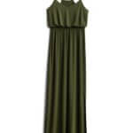 Stitch Fix olive green maxi dress with multiple spaghetti-straps.
