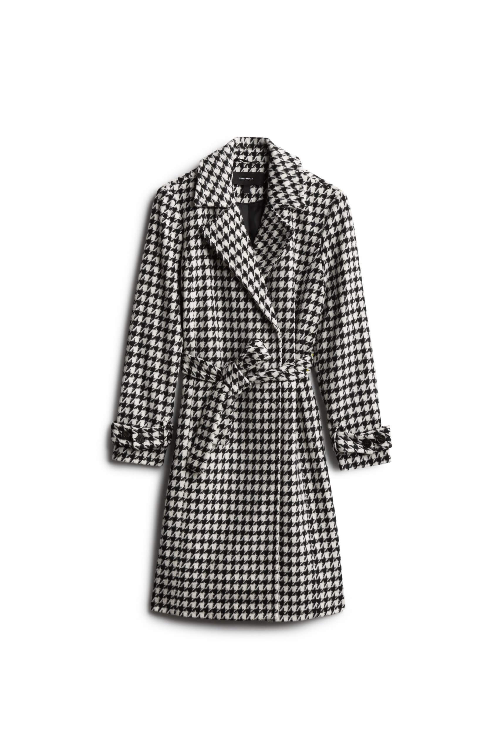 Stitch Fix Women’s black and white houndstooth trench coat.