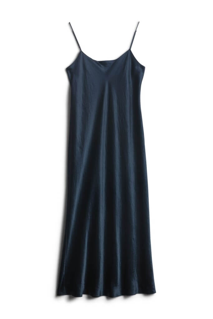 Stitch Fix women’s navy blue silk slip midi dress.