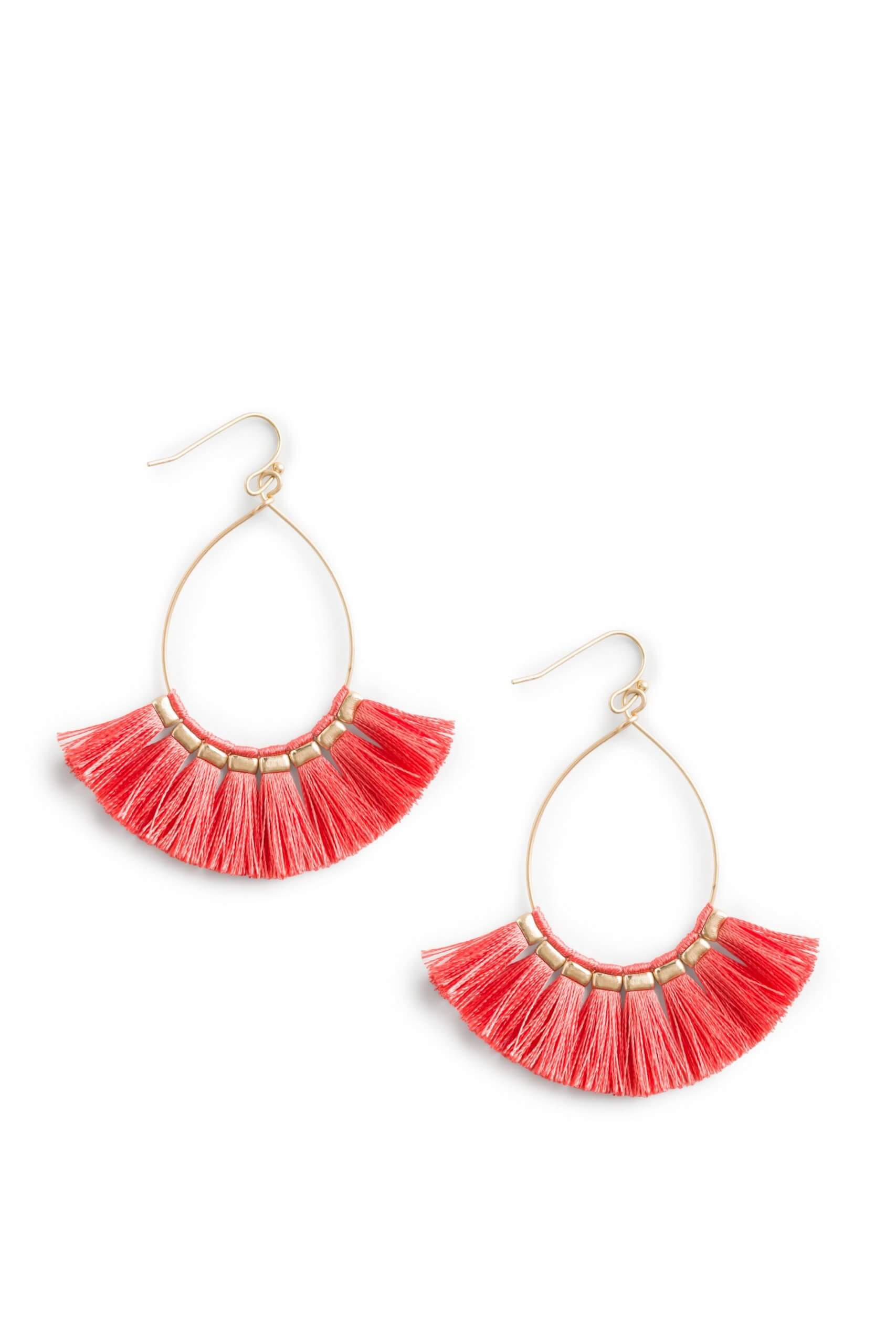 Stitch Fix women’s gold earrings with coral fringe.