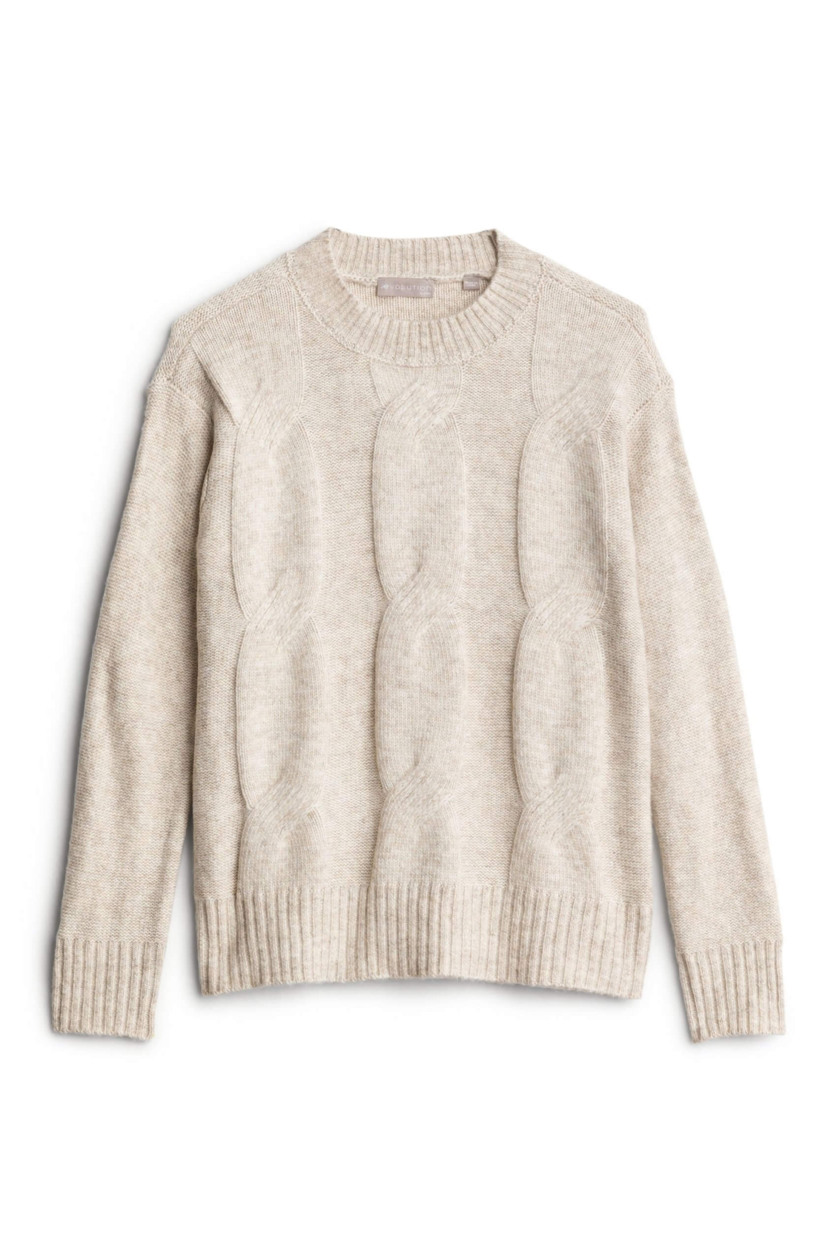 Stitch Fix women’s heathered-beige cable-stitch pullover.