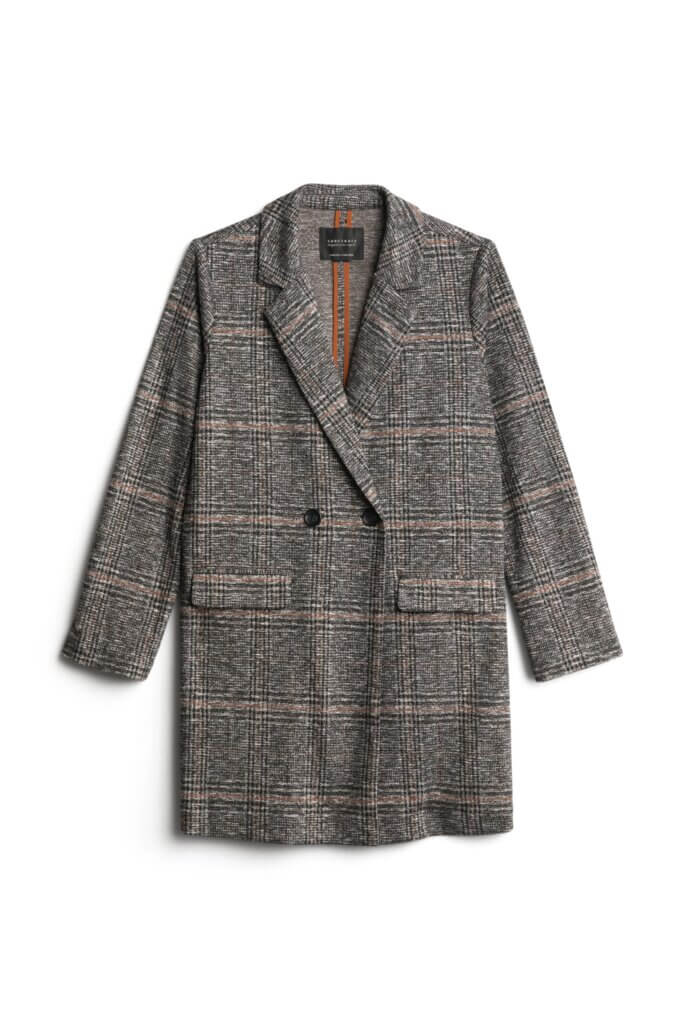 Stitch Fix women’s grey plaid overcoat.