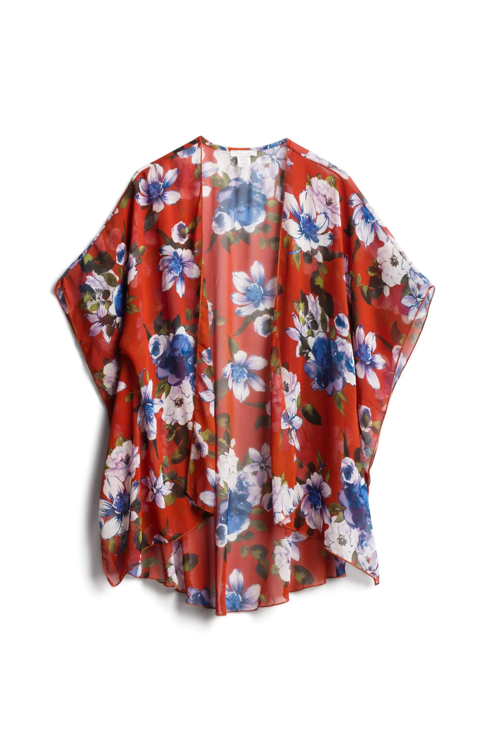 Stitch Fix women's red, white and blue floral open-front woven kimono.