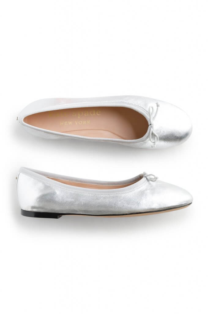 Stitch Fix Women’s silver ballet flats with delicate silver bow.