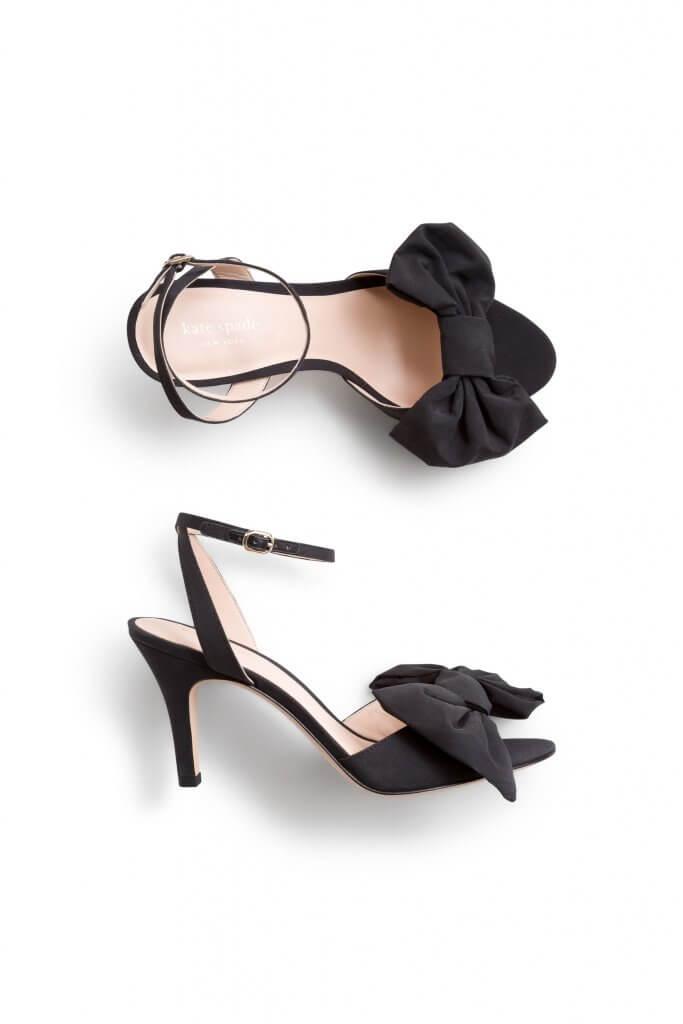 Stitch Fix Women’s black kitten heels with black ankle strap and bows on the toe.