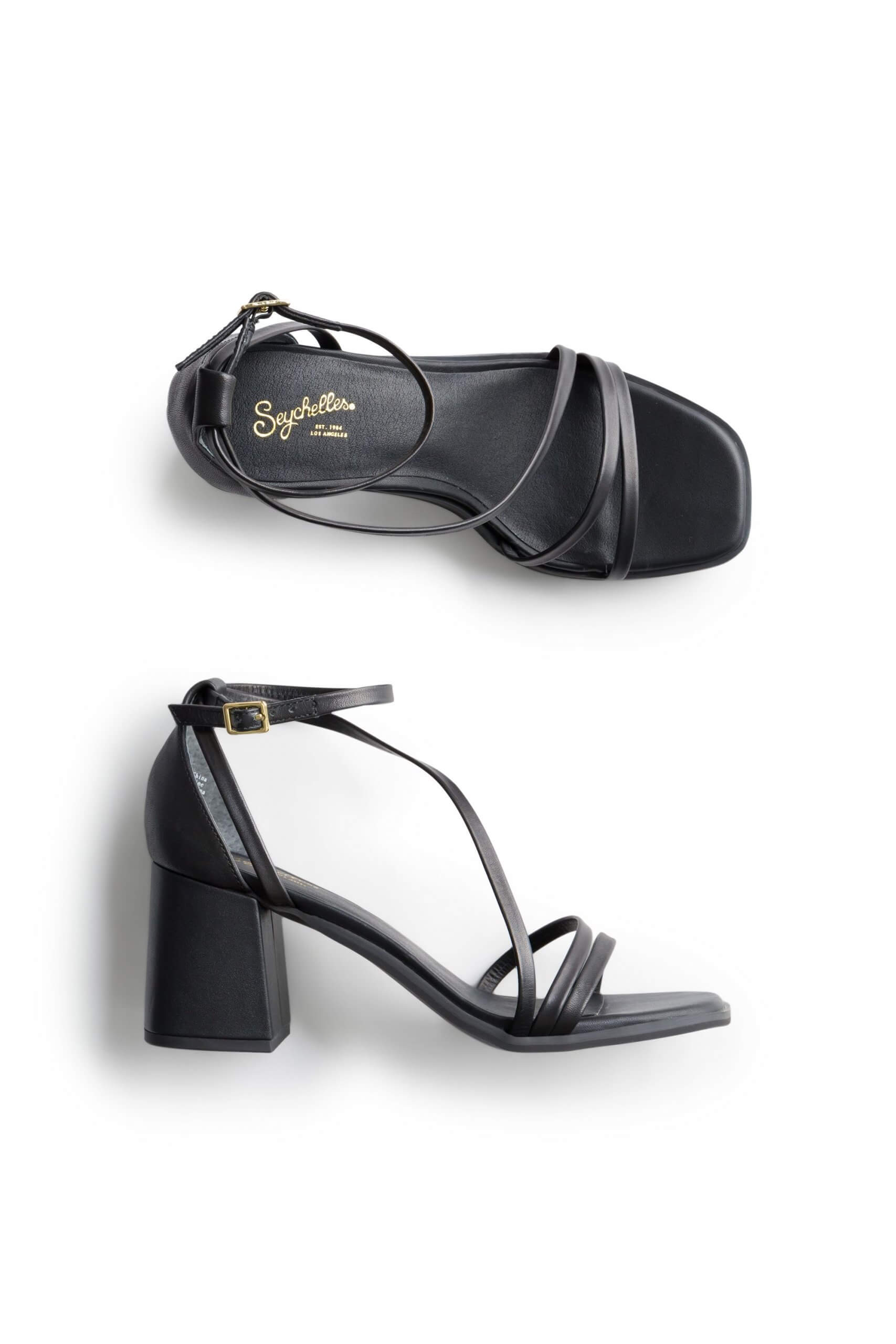 Stitch Fix women’s black strappy block heels.