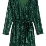 Stitch Fix women’s green sequin long-sleeve dress with belt.