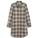 Stitch Fix women's brown and black plaid shirt dress.