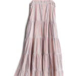 Stitch Fix tiered maxi dress with blue and orange vertical stripe print.