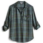 Stitch Fix women’s green plaid roll-tab henley top.