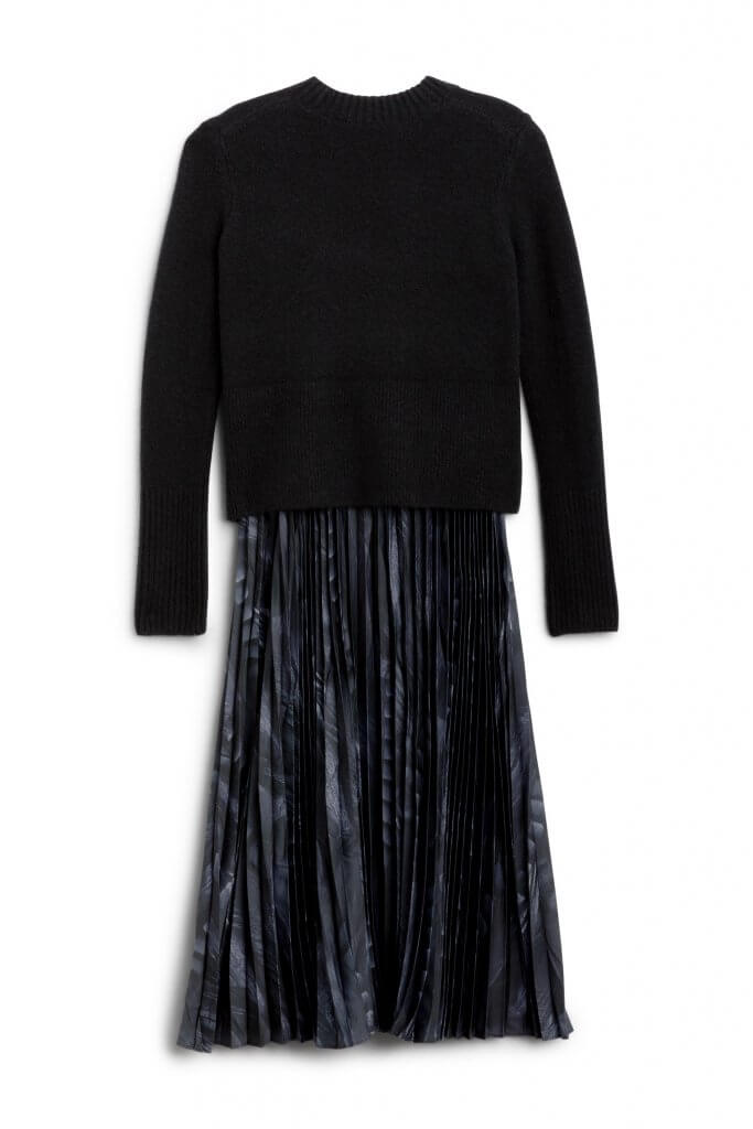 Stitch Fix women’s long-sleeve black pleated dress.