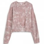 Stitch Fix women’s cropped long-sleeve pink and white tie-dye pullover.