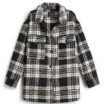 Stitch Fix women's black and white plaid button-down shacket. 