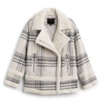 Stitch Fix women's cream and gray plaid sherpa-lined jacket.