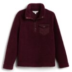 Stitch Fix women’s burgundy teddy-bear fleece collared sweatshirt.