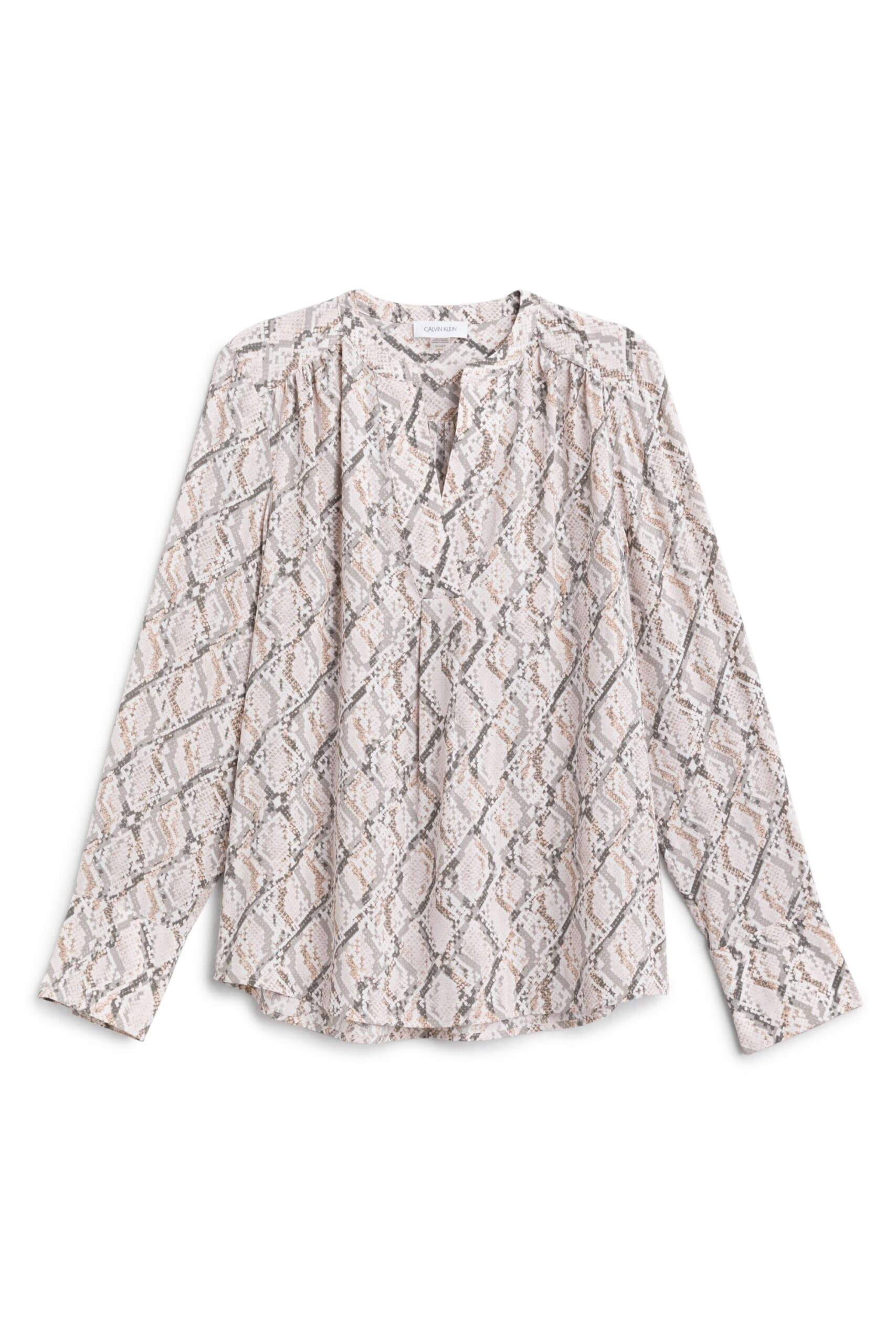 Stitch Fix women’s blush snakeskin printed pleated blouse.