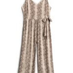 Stitch Fix Women’s Collection featuring animal print jumpsuit with tie waist detail.