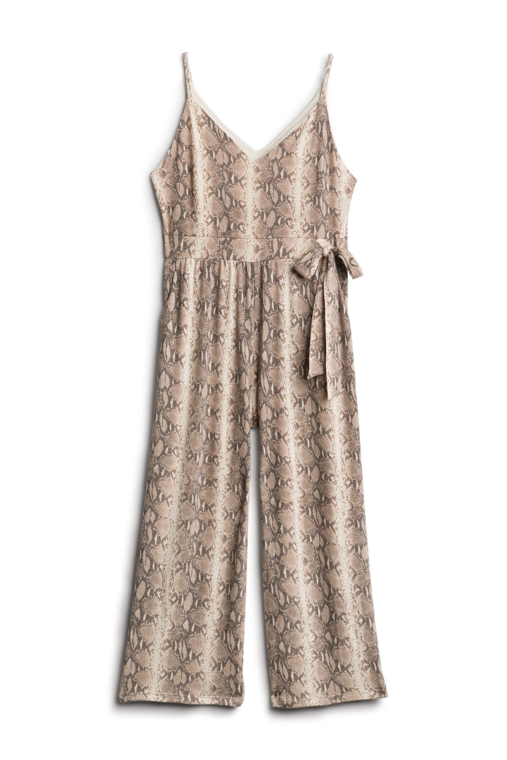Stitch Fix Women’s Collection featuring animal print jumpsuit with tie waist detail.