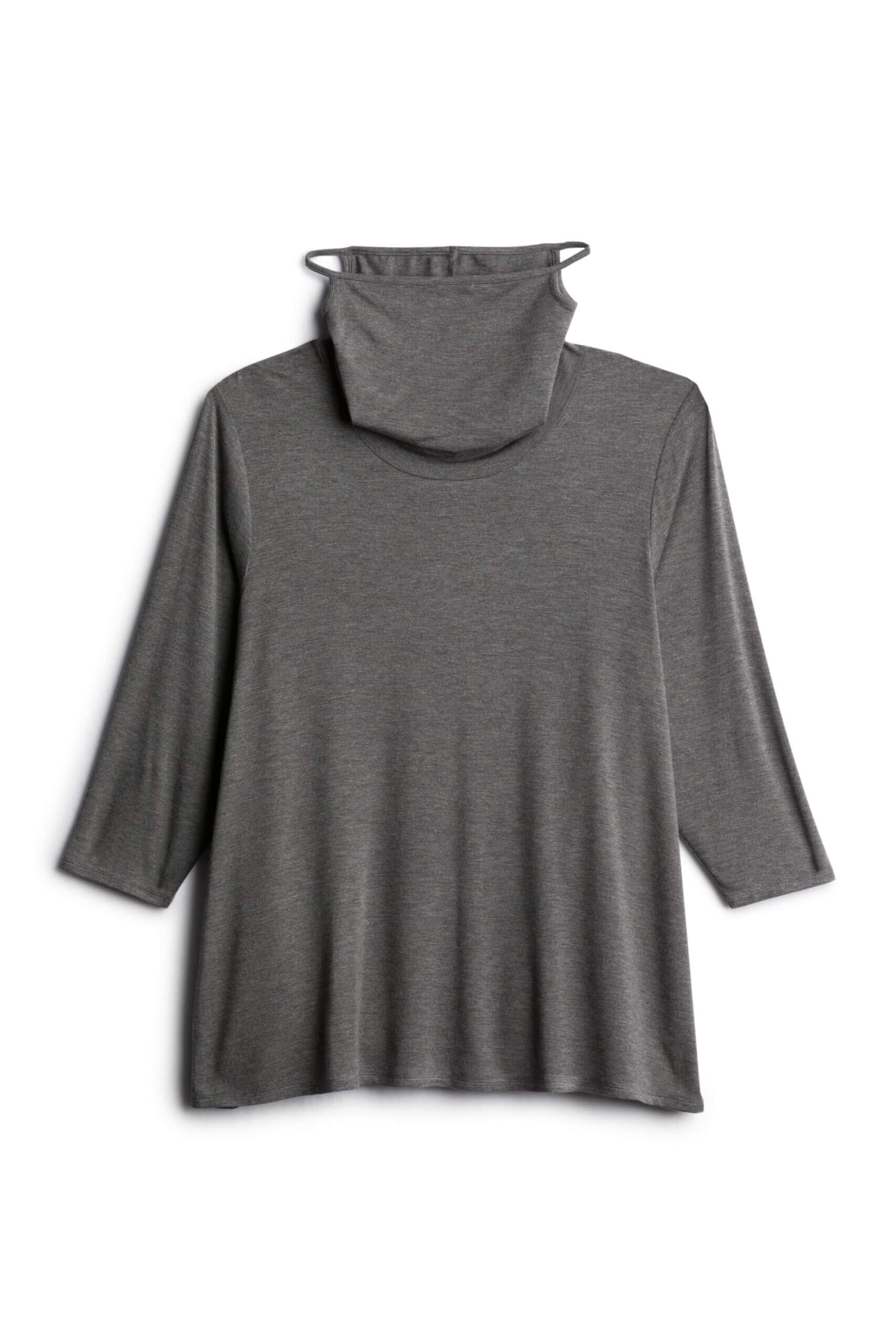 Stitch Fix Women’s grey knit top with integrated face mask feature.